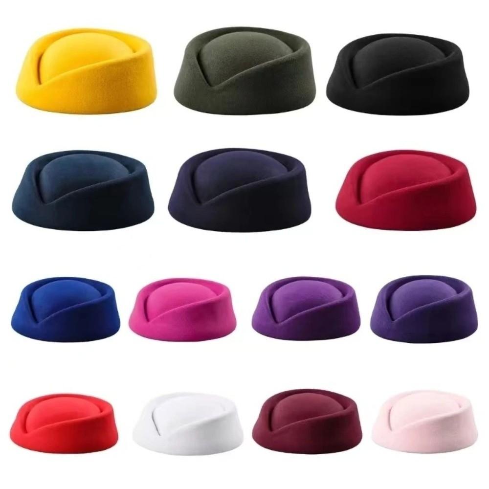 Versatile British Retro Top Hats Formal Solid Felt Beret Concave Top Pillbox Cap Women Headwear