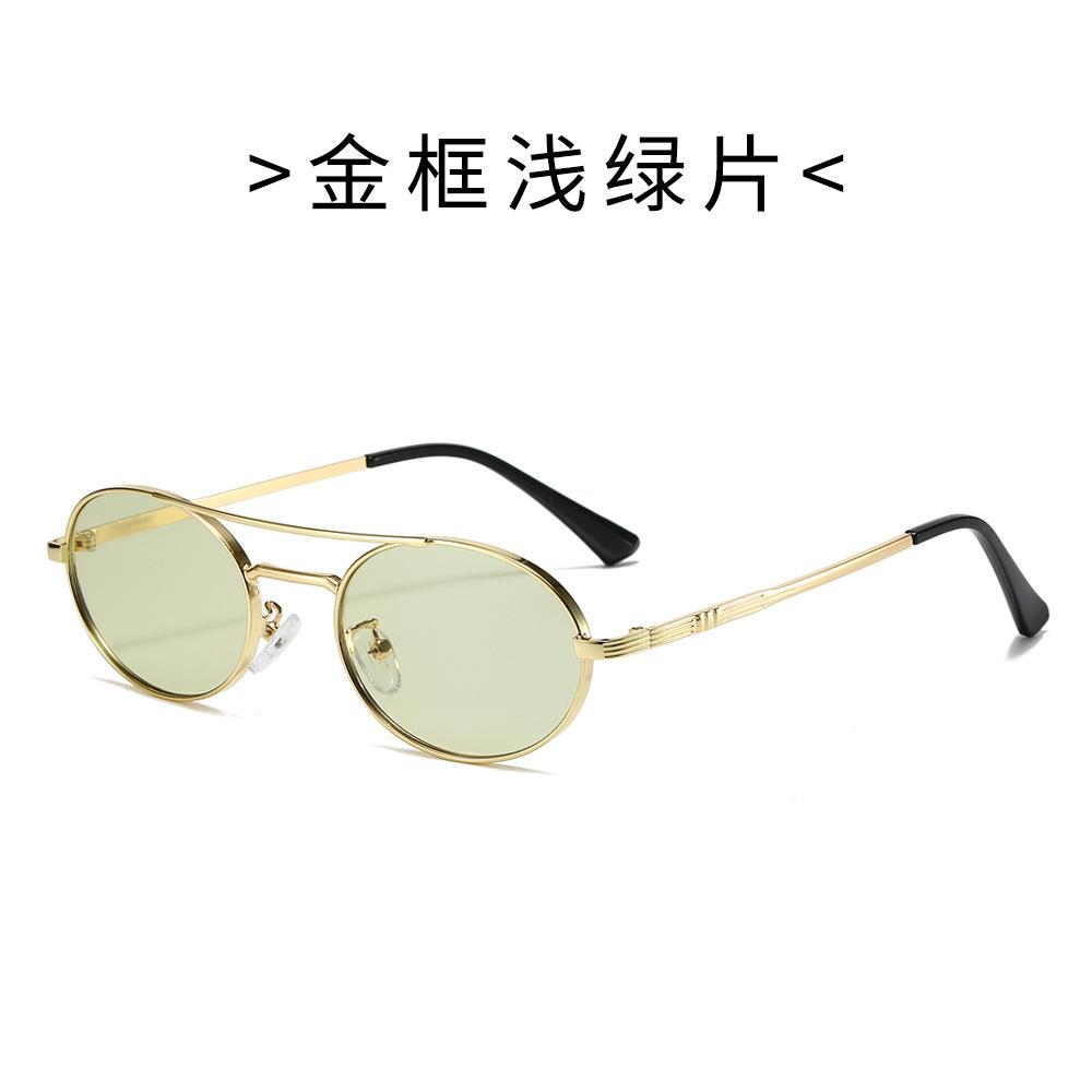 Óculos de Sol Vintage Oval de Metal com Barra Dupla Armação Pequena Tendência Óculos de Sol Masculinos e Femininos Óculos de Sol Legais