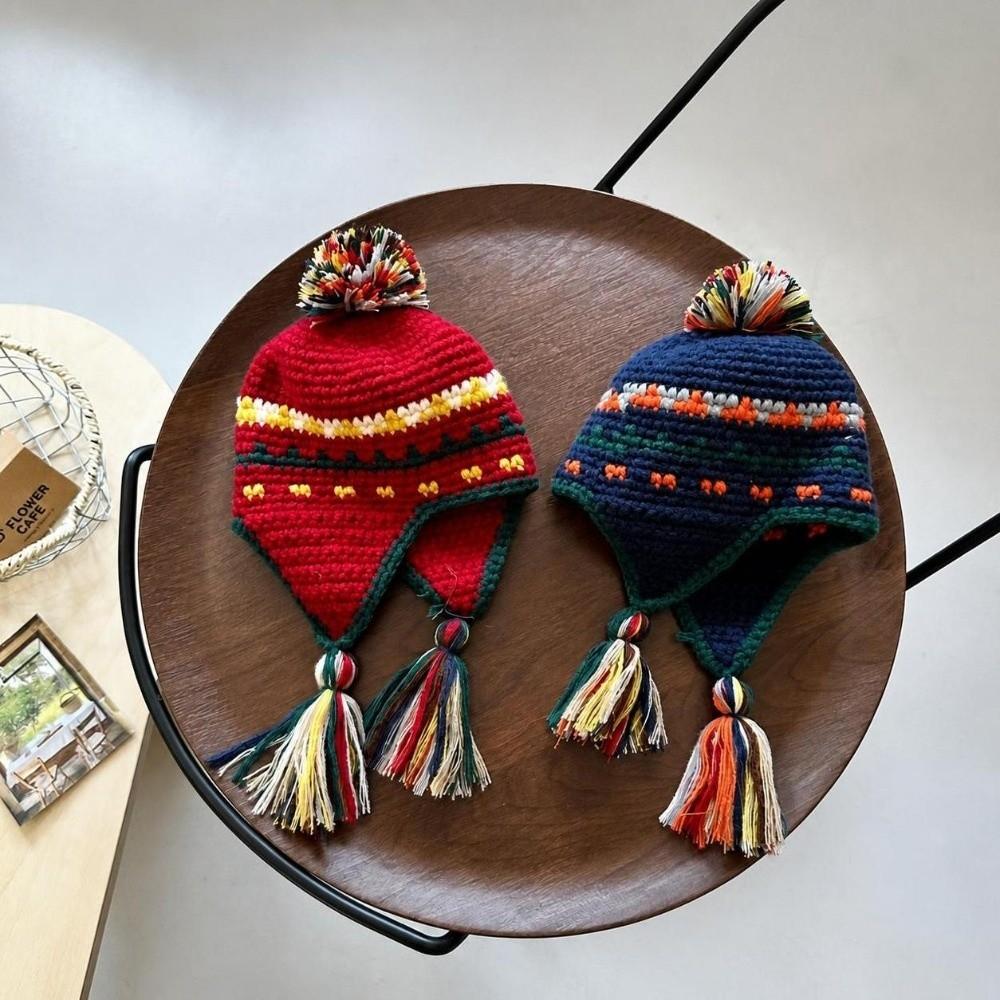 Windproof Warm Beanie Tassel Design Ear Protection Caps Fashion Children's Hats Outdoor Wear