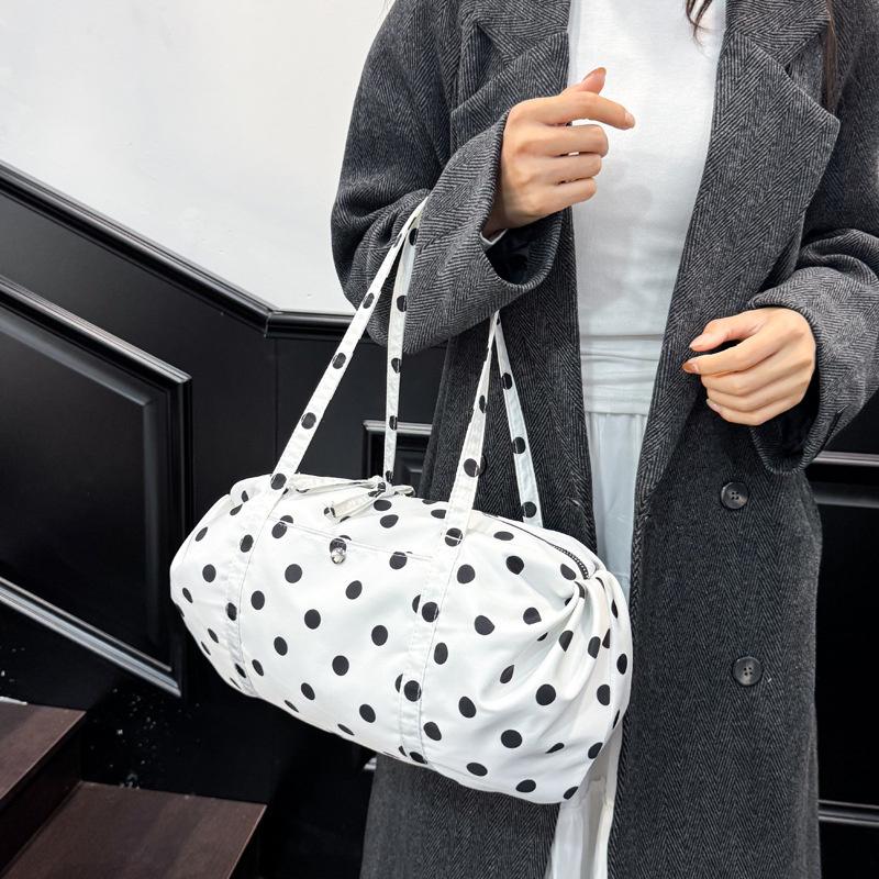 Yogodlns Eenvoudige Stippen Tote Bag Lichtgewicht Nylon Handtas Dames Casual Werk Schoudertas Grote Capaciteit Sport Opvouwbare Opbergtas