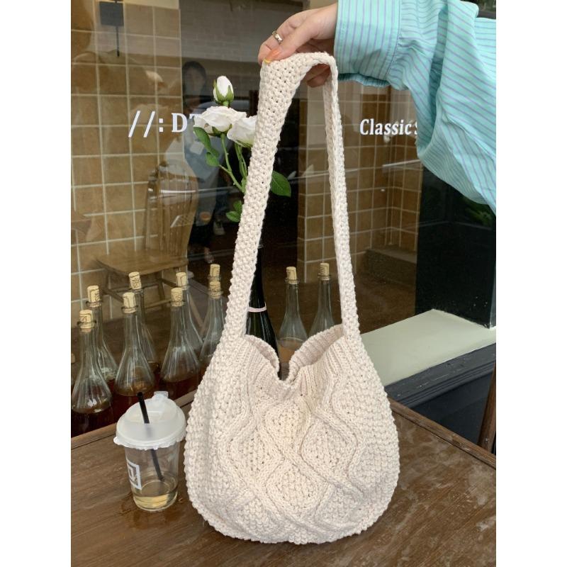 All-in-one Strickhandtasche Umhängetasche Damen Schultertasche Stricktasche Gewebte Einkaufstasche