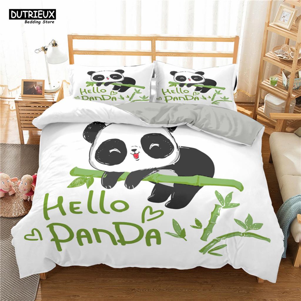 Cartoon Niedliches Panda Bettwäsche Set Weiß Bettwäsche 3D Druck Geschenk Für Mädchen 2/3tlg. Twin Single Queen King Size Bettbezug Set