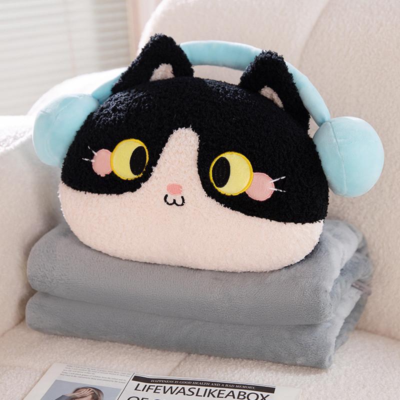 Cat Plush Animal Cartoon Pillow Blanket Combo For Office Nap And Travel Comfort