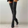 Nouvelles Bottes Noires Hautes Sur Le Genou Talons Aiguilles Élevés 11 Cm Club Fête Bottes Jambe Fine Grande Taille 43 Imperméables Bottes Personnalité