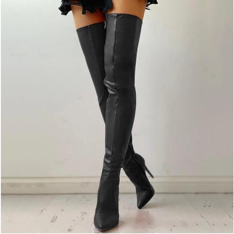 Nouvelles Bottes Noires Hautes Sur Le Genou Talons Aiguilles Élevés 11 Cm Club Fête Bottes Jambe Fine Grande Taille 43 Imperméables Bottes Personnalité