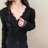 Lace Splicing V-neck Knitted Cardigan Jacket Women's Outer Knitted Sweater Women's Autumn and Winter Sweater with Bottoming Shirt Top