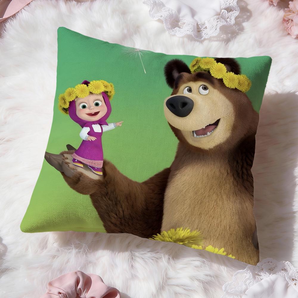 Cartoon M-Masha And The Bear Cushion Cover Premium Comfort Reversible Pillow Cove -Two In One Design For Any Room & Car Interior