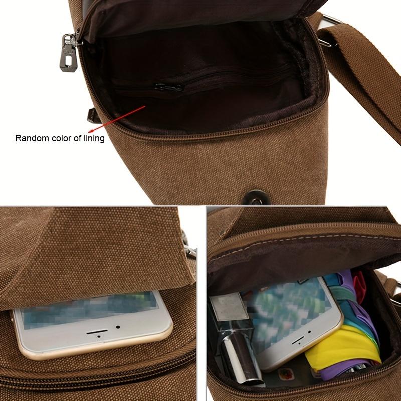 1pc Men's Camping Canvas Chest Bag, Solid Color Wear-resistant Large Capacity Chest Bag