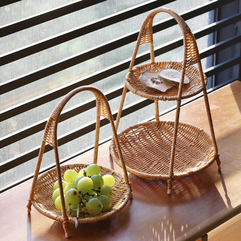 Yuzhuxun European Style 2-Tier Rattan Fruit Basket Set