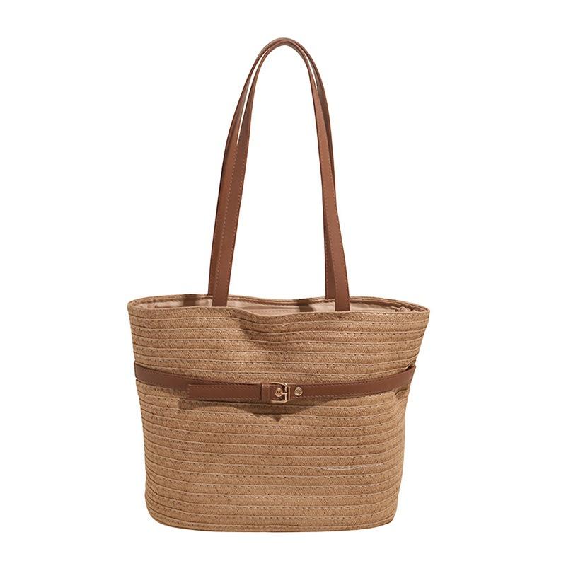 Summer New Style Casual Seaside Vacation Style Straw Woven Bag Fashionable Simple Large Capacity Shoulder Tote Bag Women