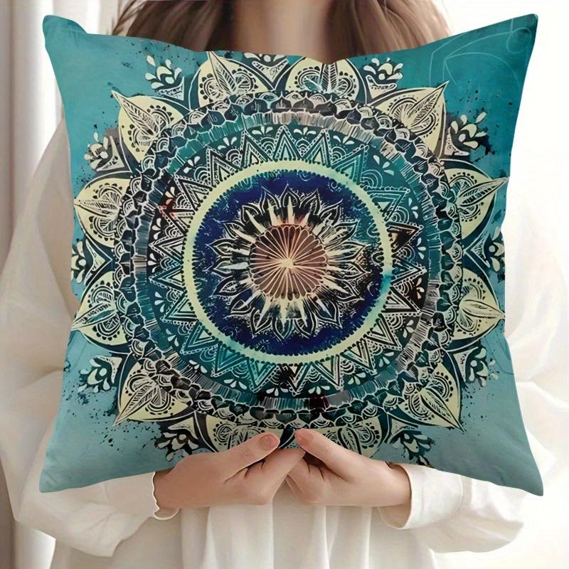 Vikama Traditional Mandala Blue Print, All-Season Pillowcase, Suitable For Beds, Sofas, And Lounge Chairs, Home Decor