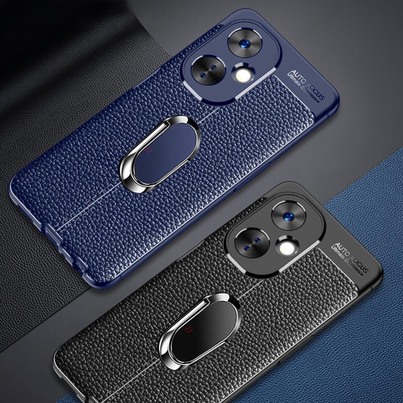 Litchi Deri Doku Yumuşak silikon kılıf Oneplus Nord CE 3 Lite Manyetik Halka Tutucu Kapak Nord CE3 Lite N30 Kordon ile