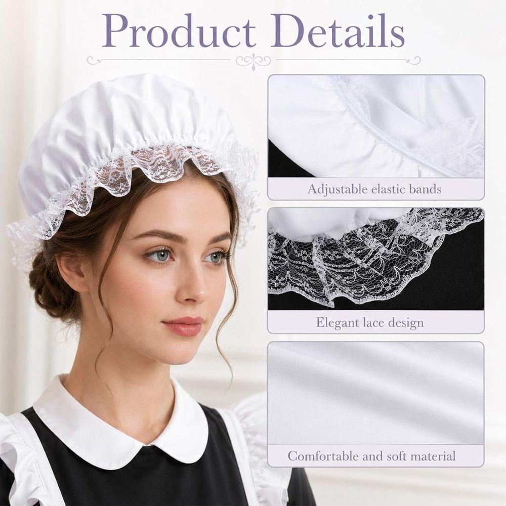 Lace Trim Maid Bonnet Ruffled Brim Colonial Bonnet Fashion Mob Cap Historical Costumes