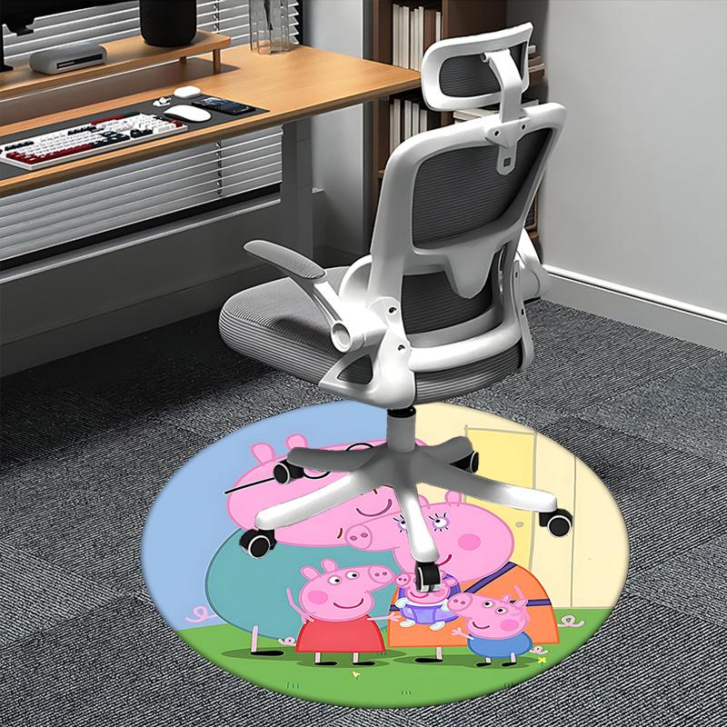 Peppa Pig Family Chair Mat Round Carpet - Home Decor, Office Rug, Suitable for Bedroom, Living Room, Various Rooms0272b