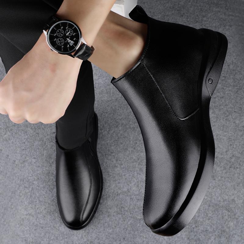 Fashion Retro Chelsea Boots Men Brand Comfortable Fashion Leather Ankle Men Boots Classic Black Winter Comfortable Plush Cotton Shoes