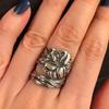Adjustable All-matched Silver Color Women Ring Handmade Carved Flower Opening Ring Jewelry Accessaries
