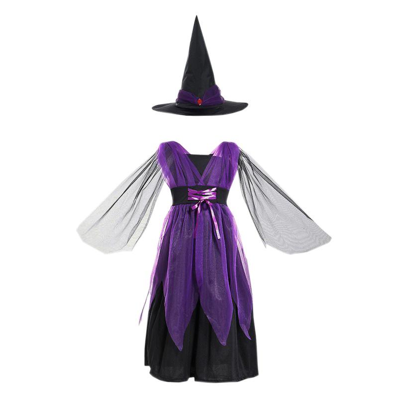 Enchanting Children Halloween Cosplay Witch Costume For Baby Girls With Bow Decoration
