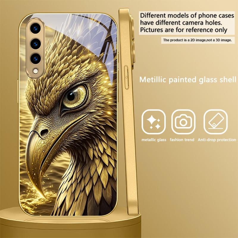 Golden Eagle Head For Samsung A 31 32 A33 A34 35 14 A15 13 A16 25 A26 50 52 53 54 55 56 70 71 72 73 Golden Glass Phone Case