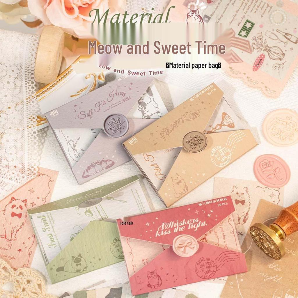 Yu Xian Retro Paper Pack: Meow & Sweet Time DIY Journaling Materials & Sticky Notes