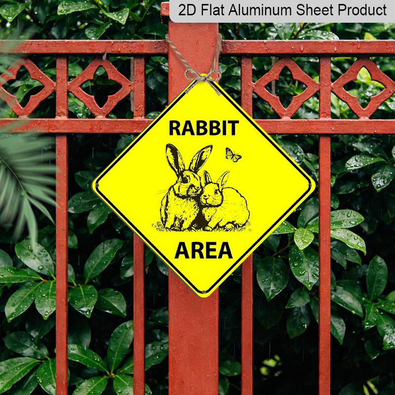 2D Flat - 1pc Funny Rabbit Crossing Metal Sign - Farmhouse Decor with Two Rabbits - for Home, Garden, Easter Party - Durable Metal Plaque Gift for
