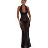 Dámské průsvitné síťované maxi šaty třpytivé flitry průhledné halter dlouhé šaty hluboký výstřih do V bez zad bodycon šaty sexy párty outfity