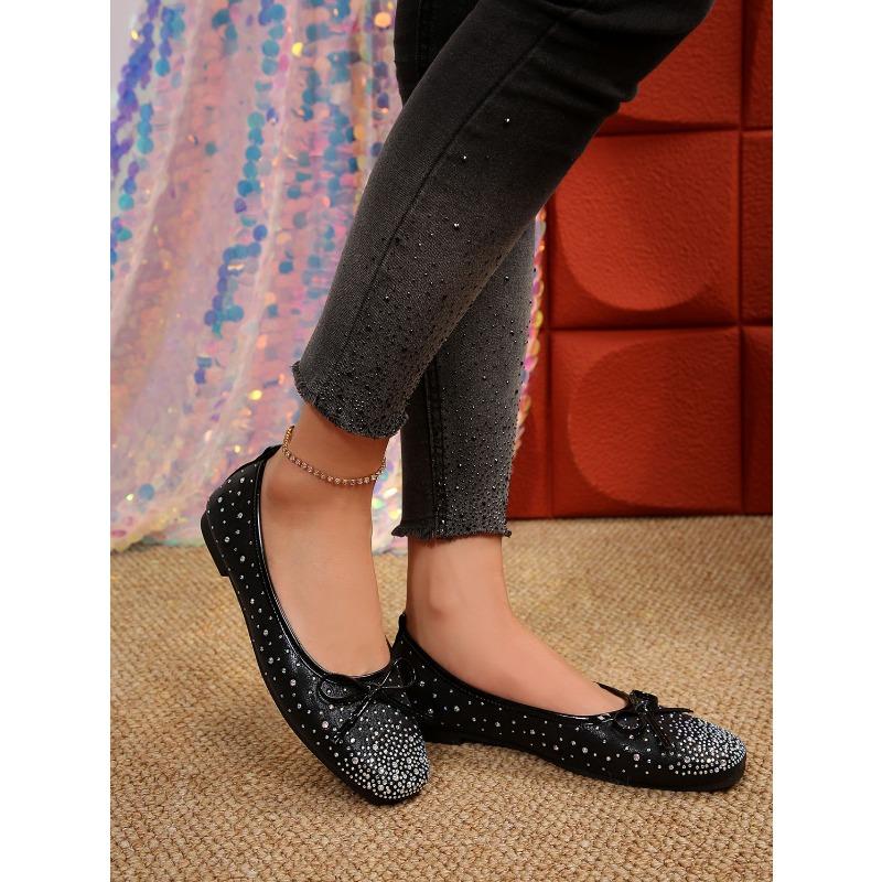 Bow Rhinestone Flat Lazy Shoes 2025 Autumn New Plus-size Pedal Beanie Shoe Woman