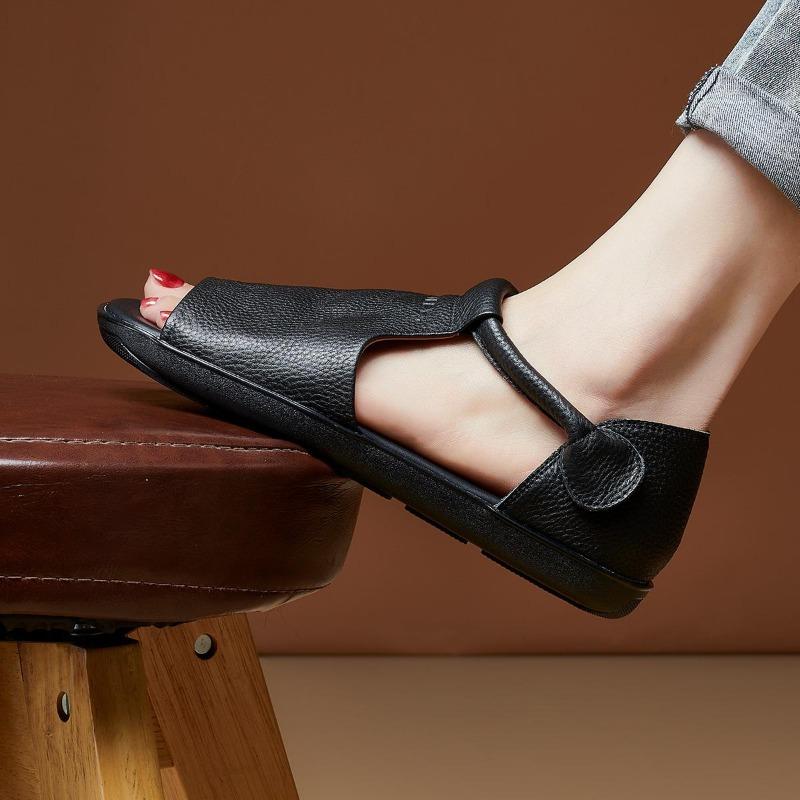 Flat Sandals Women Summer New One Strap Velcro Open Toe Sandals