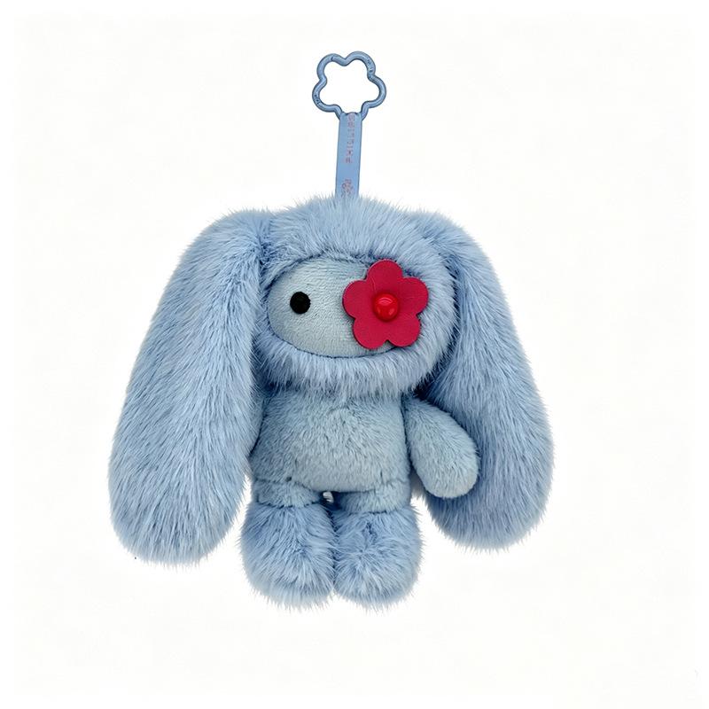 Peluche Juju Carino Portachiavi Coniglio dalle Lunghe Orecchie Carino Coniglietto con Occhi a Fiore Ciondolo per Zaino Portachiavi Regalo di Compleanno