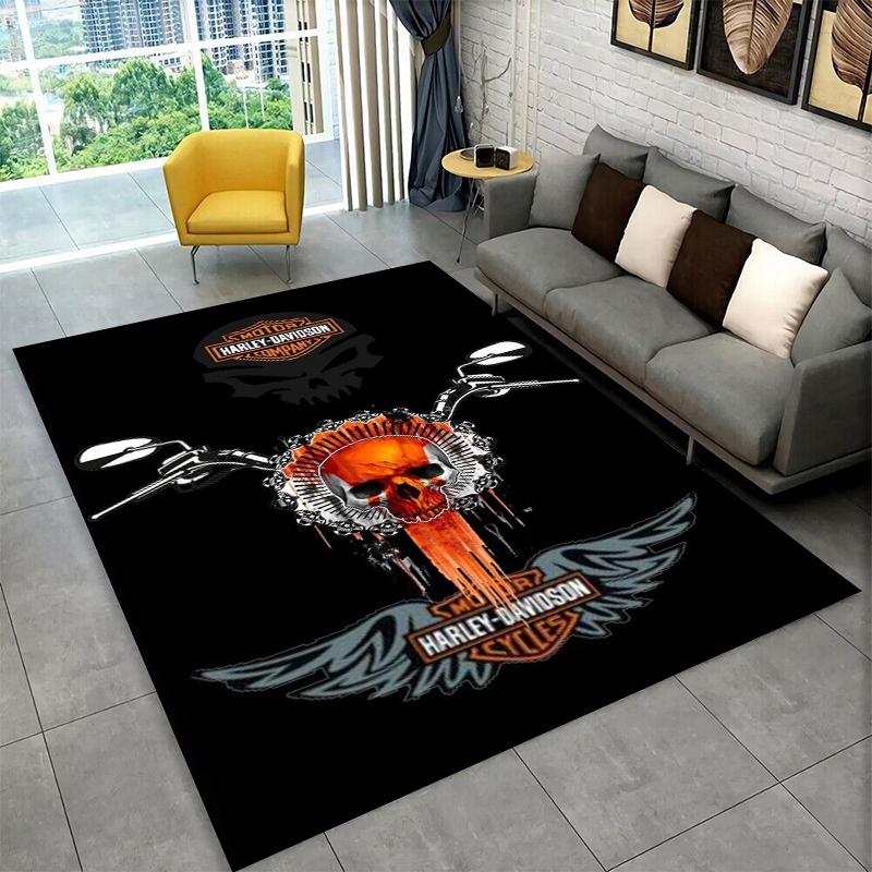 Retro H-Harleys Racing Moto Non-Slip Area Rug for Living Room,Bedroom,Playroom,Soft Carpet Floor Mat Home Decor Rug Kids Room
