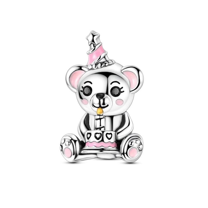 Lucky Shamrock Charm Bead Charms Bead Authentic Copper Inlaid Pink Zirconium Cute Pets Pendants Compatible With Bracelets Jewellery Lover Gift