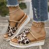 Fashion Women's Leopard Print Wedge Sandals Summer 2025 Lightweight Non Slip Platform Slippers Woman Thick Sole Peep Toe Beach Sandalias