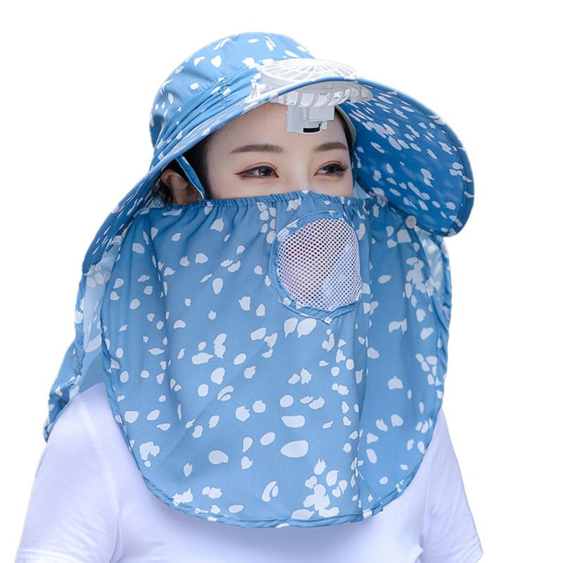 Women Summer Sun Hat With Face Cover Neck Flap Fashion Breathable Sunscreen Fisherman Hats With Fan