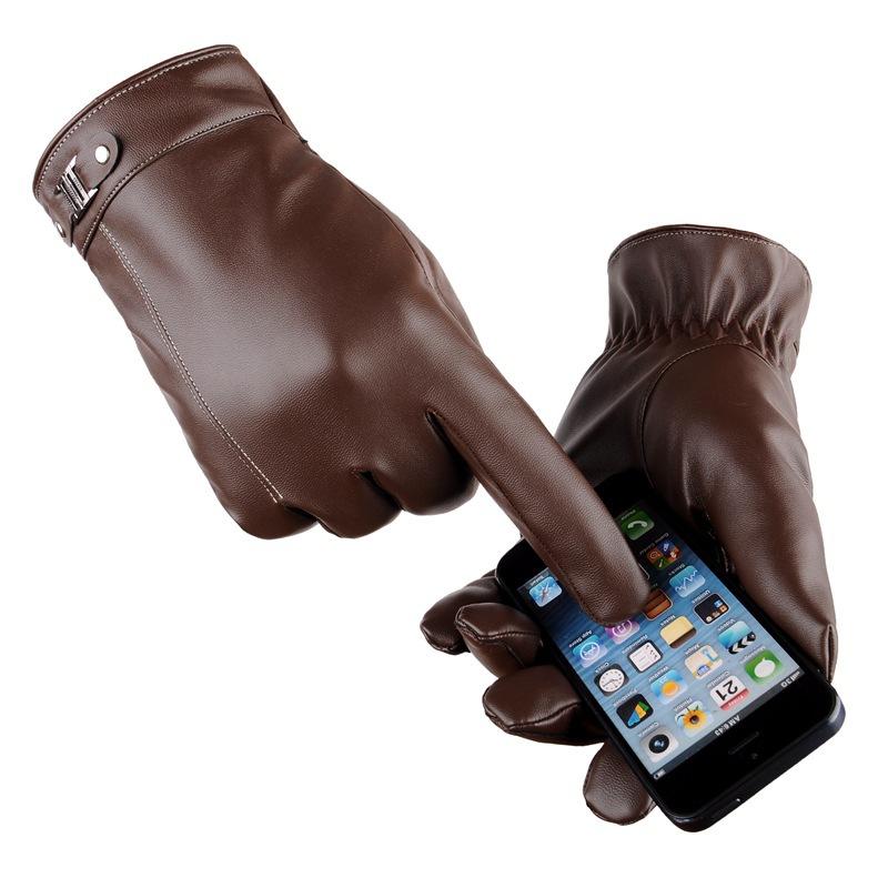Gants en Cuir pour Homme Automne et Hiver Épaissis Velours Chaud Coupe-vent Imperméable Écran Tactile Extérieur Équitation Moto Gants en Coton