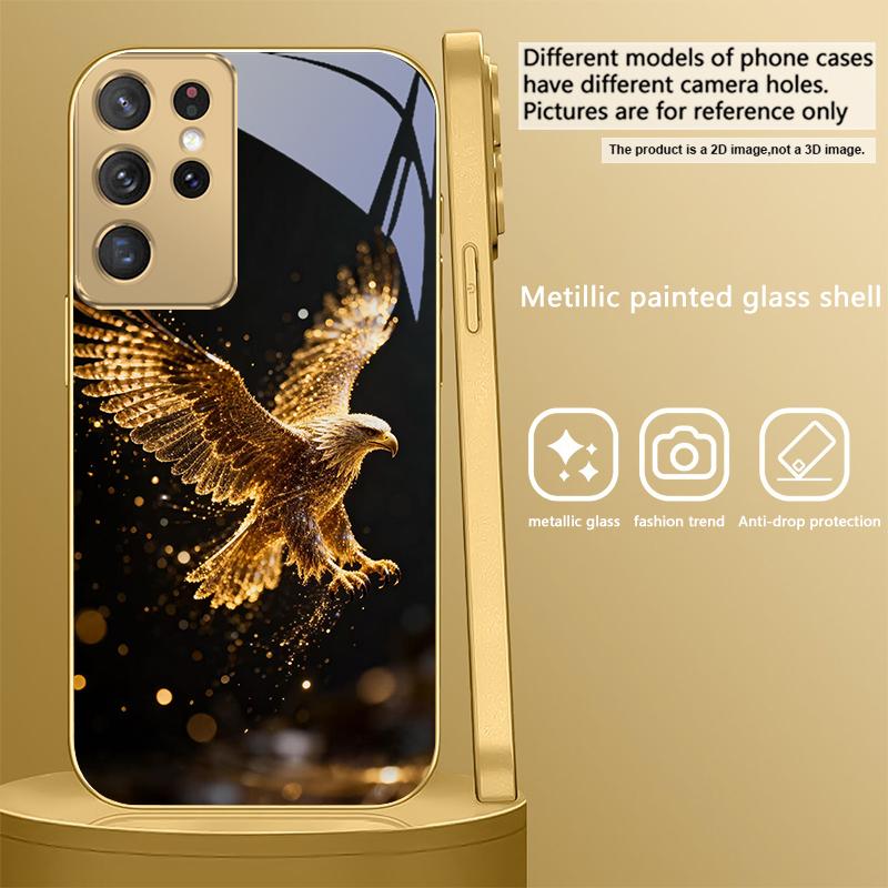 Flying Golden Eagle For Samsung Galaxy S20 FE S21 S22 S23 Plus S24 Ultra 25Ultra S21+ S9+ S22Plus Golden Glass Phone Case