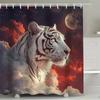 1pc Shower Curtain - Majestic White Tiger In a Celestial Night Sky with Full Moon Design Waterproof
