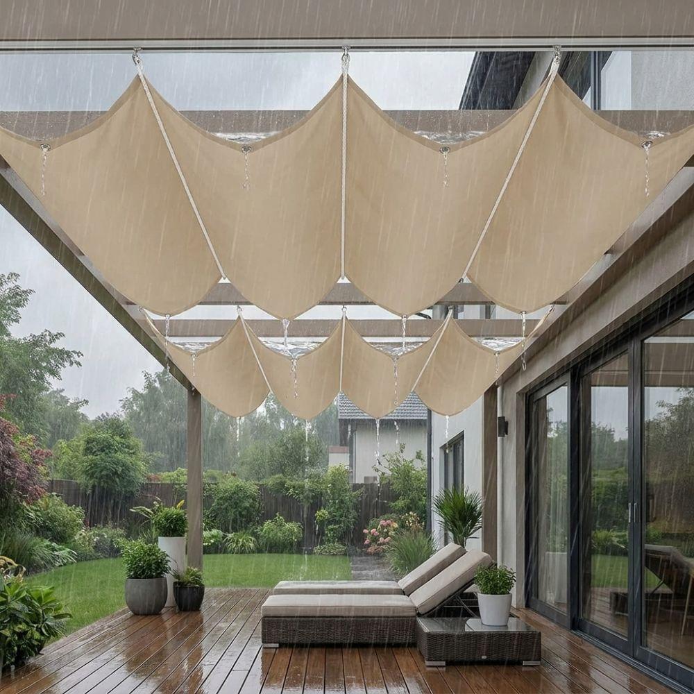 Waterproof Wave Retractable Sun Shade Canopy Heavy Duty Telescopic Outdoor Balcony Sun Awning Rainproof Thick Polyester
