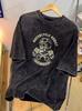 Cotton Mens Summer Retro Waterwashed American Style Pattern Shortsleeved Tshirt Round Neckline Suitable Sports Wear