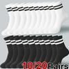 10/20 Pairs Men Women Striped Round Neck Socks Spring Autumn Breathable Sweat Absorbing All-Season Casual Socks