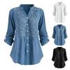 Damesoverhemd met manchetknopen V-hals, knoopsluiting, middellange, losse blouse met kant, plus-size bloemenborduursel, top met lange mouwen voor woon-werkverkeer, daten en dagelijks gebruik
