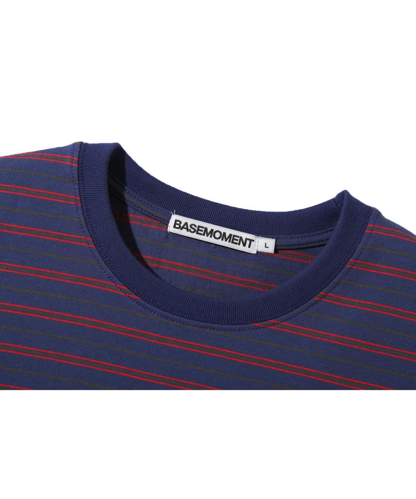 BASEMOMENT Striped Border Crop T-Shirt Blue