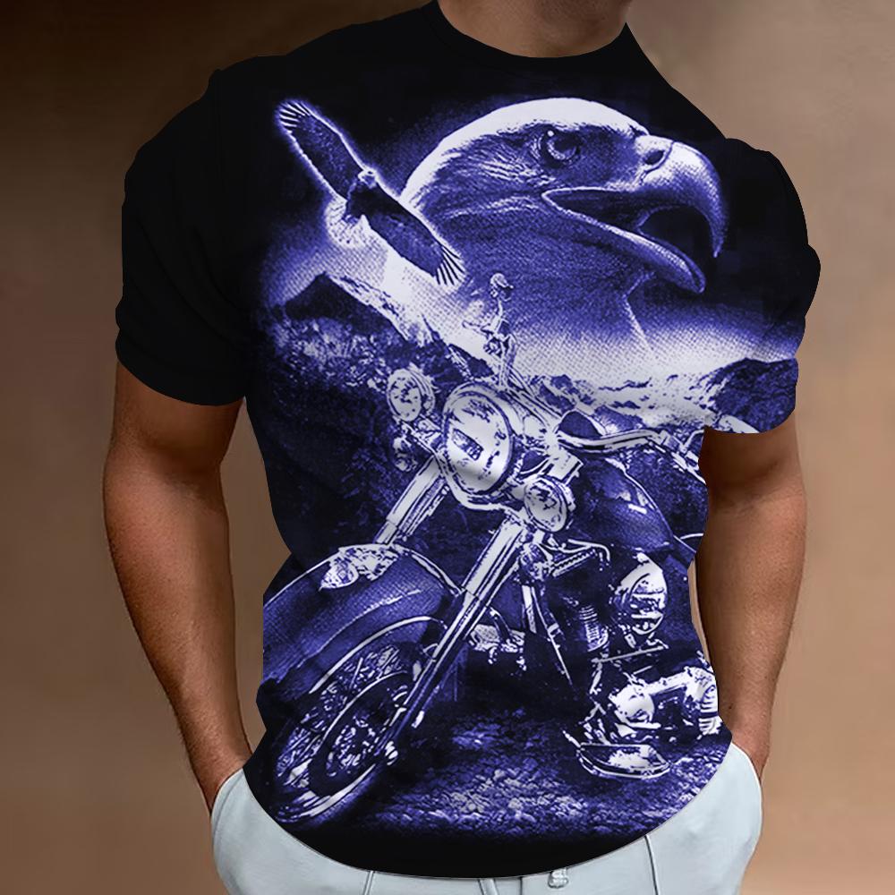 Camiseta masculina de moto vintage, estampa 3d, estampa clássica, manga curta, carta, tops, roupas masculinas, casual, streetwear