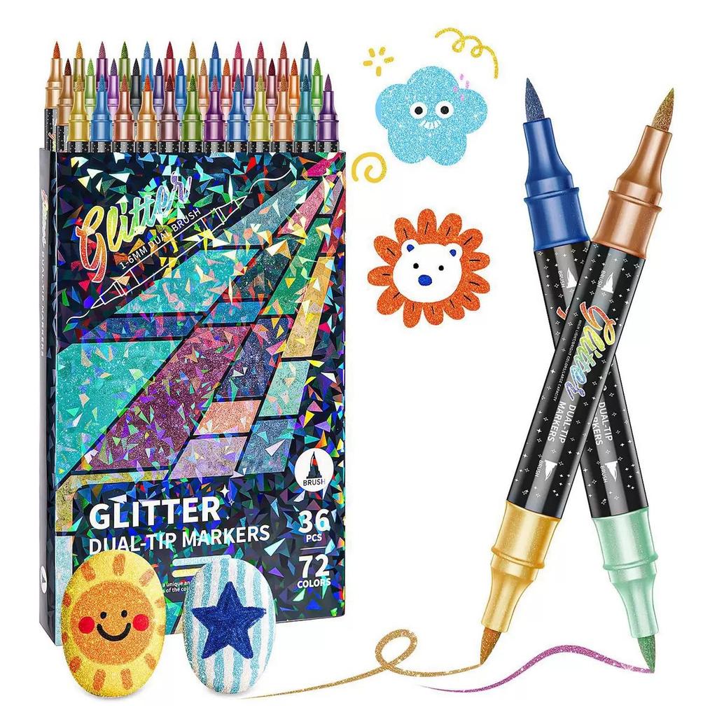 1BOX/12pcs/24pcs/36pcs/48pcs Double Head Flash Pen Marker Soft Head Double Color Hair, Painting Flash Pen Watercolor Pen Stationery
