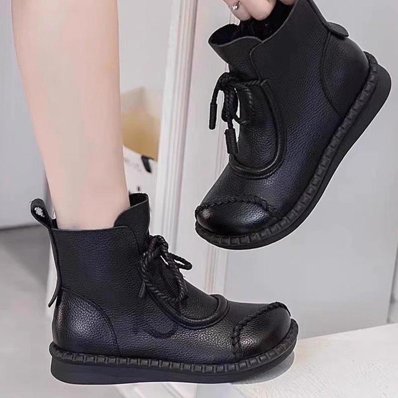 Γυναικείες φλατ Μποτάκια Δερμάτινα Lace Up Σχεδιαστικά Casual Παπούτσια Κλασικά παπούτσια Oxford Trend Winter New Cozy Botas De Mujer