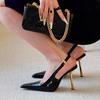 Nouveaux talons hauts noirs petit bout carré sac tête dos vide mode sexy chaussures simples cuir verni sandales premium