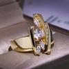 Huajie Persönlichkeit Geometrie Exquisite Ringe für Damen Eingelegt Brillant Zirkon Funkelnder Ring Party Trend