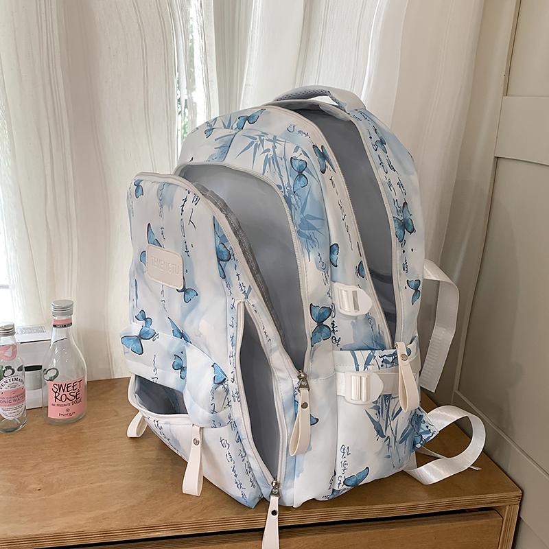 Large Capacity Women's Backpack Butterfly Printed Schoolbag For Students