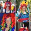 Rainbow Wig Long Curly Synthetic Wig with Bangs for Women Colorful Wigs Wavy Rainbow Multi Colorful Wigs with Hairnet
