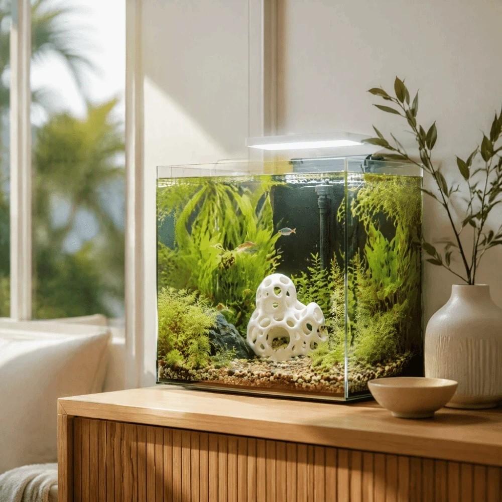 Natural Look Fish Hiding House Plastic Betta Shelter Fish Tank Hideaway Office Decoration