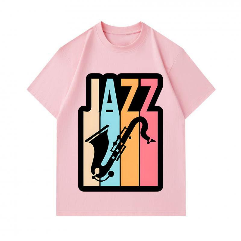 Men's 100% Cotton Crew Neck Short Sleeve T-Shirt, Retro Jazz Saxophone Colorful Print Casual Comfortable Tee for Music Lovers Daily Wear