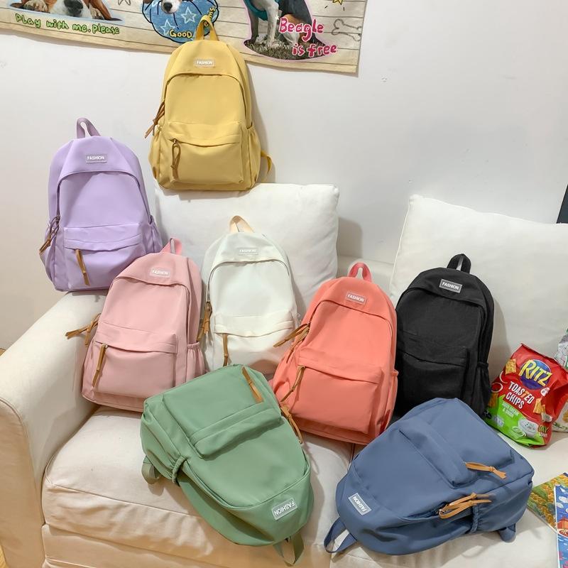 New Solid Color Backpack, Junior High School College Student Schoolbag, Leisure Travel Large-capacity Backpack
